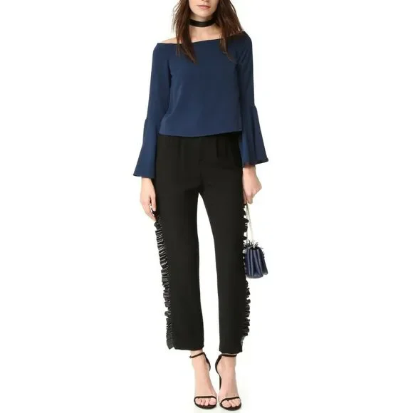 KEEPSAKE The Label Harmony off the shoulder bell sleeve top blouse navy XXS NEW - Picture 7 of 7